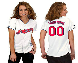 Women's Cleveland Indians Home White Customized Jersey