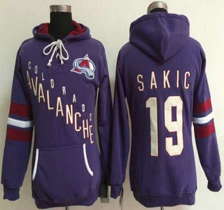 Women's Colorado Avalanche #19 Joe Sakic Old Time Hockey Purple Hoody