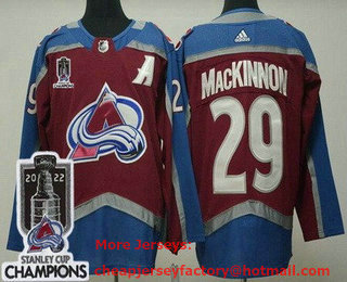Women's Colorado Avalanche #29 Nathan MacKinnon Red 2022 Stanley Cup Champions Stitched Jersey