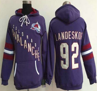 Women's Colorado Avalanche #92 Gabriel Landeskog Old Time Hockey Purple Hoody