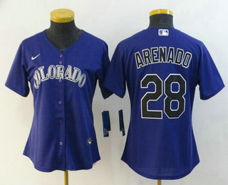 Women's Colorado Rockies #28 Nolan Arenado Purple Stitched MLB Cool Base Nike Jersey
