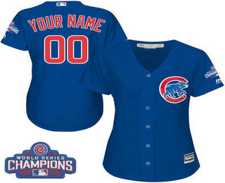Women's Customized MLB Majestic Alternate Chicago Cubs 2016 World Series Champions Cool Base Royal Blue Jersey