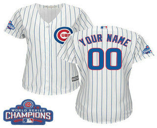 Women's Customized MLB Majestic Home Chicago Cubs 2016 World Series Champions Cool Base White Jersey