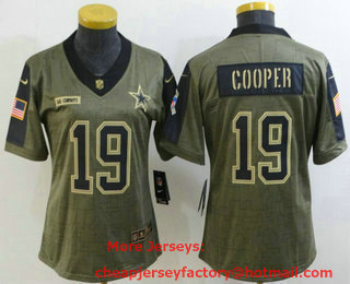 Women's Dallas Cowboys #19 Amari Cooper 2021 Olive Salute To Service Limited Stitched Jersey