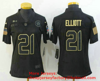 Women's Dallas Cowboys #21 Ezekiel Elliott Black 2020 Salute To Service Stitched NFL Nike Limited Jersey