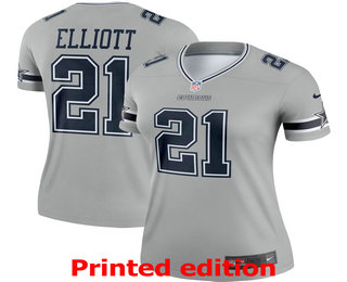 Women's Dallas Cowboys #21 Ezekiel Elliott Gray 2019 Inverted Legend Printed NFL Nike Limited Jersey
