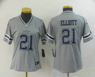 Women's Dallas Cowboys #21 Ezekiel Elliott Grey 2019 Inverted Legend Stitched NFL Nike Limited Jersey