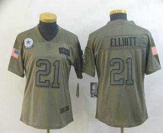 Women's Dallas Cowboys #21 Ezekiel Elliott NEW Olive 2019 Salute To Service Stitched NFL Nike Limited Jersey