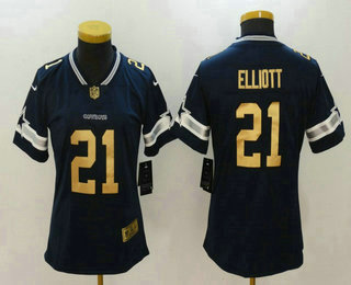 Women's Dallas Cowboys #21 Ezekiel Elliott Navy Blue With Gold 2017 Vapor Untouchable Stitched NFL Nike Limited Jersey