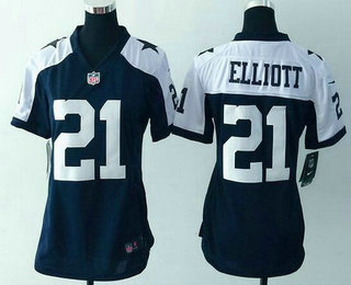 Women's Dallas Cowboys #21 Ezekiel Elliott Nay Blue Thanksgiving Alternate NFL Game Jersey