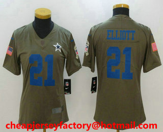 Women's Dallas Cowboys #21 Ezekiel Elliott Olive 2017 Salute To Service Stitched NFL Nike Limited Jersey