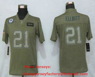 Women's Dallas Cowboys #21 Ezekiel Elliott Olive Camo 2019 Salute To Service Stitched NFL Nike Limited Jersey