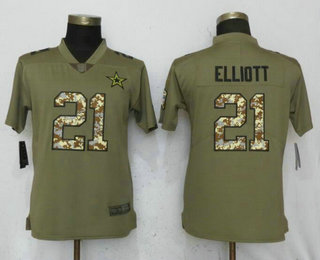 Women's Dallas Cowboys #21 Ezekiel Elliott Olive With Camo 2017 Salute To Service Stitched NFL Nike Limited Jersey