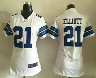 Women's Dallas Cowboys #21 Ezekiel Elliott White Road NFL Nike Game Jersey