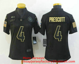 Women's Dallas Cowboys #4 Dak Prescott Black 2020 Salute To Service Stitched NFL Nike Limited Jersey