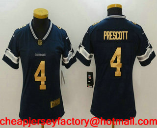 Women's Dallas Cowboys #4 Dak Prescott Blue with Gold 2017 Vapor Untouchable Stitched Nike Limited Jersey