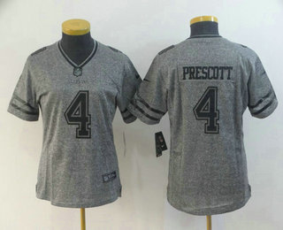 Women's Dallas Cowboys #4 Dak Prescott Gray Gridiron Stitched NFL Nike Limited Jersey