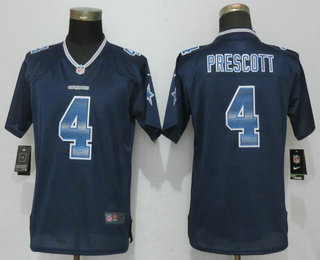Women's Dallas Cowboys #4 Dak Prescott Black Strobe Stitched NFL Nike Fashion Jersey