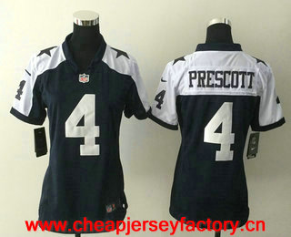 Women's Dallas Cowboys #4 Dak Prescott Navy Blue Thanksgiving Alternate Stitched NFL Nike Game Jersey