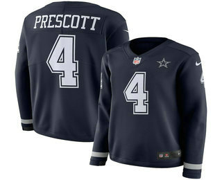 Women's Dallas Cowboys #4 Dak Prescott Nike Navy Therma Long Sleeve Limited Jersey