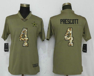 Women's Dallas Cowboys #4 Dak Prescott Olive With Camo 2017 Salute To Service Stitched NFL Nike Limited Jersey