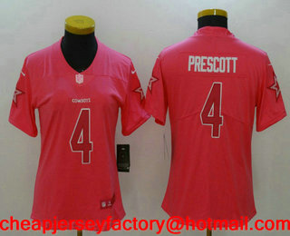 Women's Dallas Cowboys #4 Dak Prescott Pink Fashion 2017 Rush NFL Nike Limited Jersey