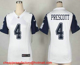 Women's Dallas Cowboys #4 Dak Prescott White 2015 Color Rush Stitched NFL Nike Game Jersey
