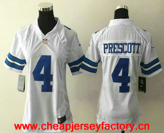 Women's Dallas Cowboys #4 Dak Prescott White Road Stitched NFL Nike Game Jersey