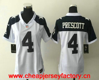 Women's Dallas Cowboys #4 Dak Prescott White Thanksgiving Alternate Stitched NFL Nike Game Jersey