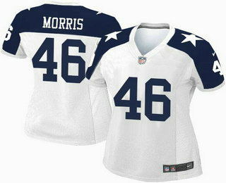Women's Dallas Cowboys #46 Alfred Morris White Thanksgiving Throwback Game Jersey