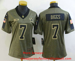 Women's Dallas Cowboys #7 Trevon Diggs 2021 Olive Salute To Service Limited Stitched Jersey