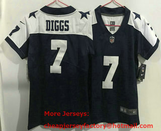 Women's Dallas Cowboys #7 Trevon Diggs Blue Thanksgiving 2021 Vapor Untouchable Stitched NFL Nike Limited Jersey
