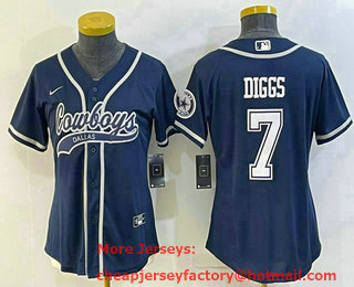 Women's Dallas Cowboys #7 Trevon Diggs Navy Blue With Patch Cool Base Stitched Baseball Jersey