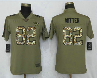 Women's Dallas Cowboys #82 Jason Witten Olive With Camo 2017 Salute To Service Stitched NFL Nike Limited Jersey