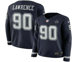 Women's Dallas Cowboys #90 Demarcus Lawrence Navy Therma Long Sleeve Limited Jersey
