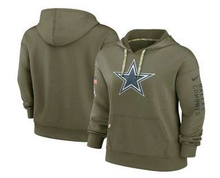 Women's Dallas Cowboys 2022 Olive Salute to Service Therma Performance Pullover Hoodie