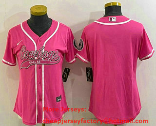 Women's Dallas Cowboys Blank Pink With Patch Cool Base Stitched Baseball Jersey