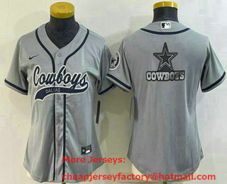 Women's Dallas Cowboys Grey Team Big Logo With Patch Cool Base Stitched Baseball Jersey