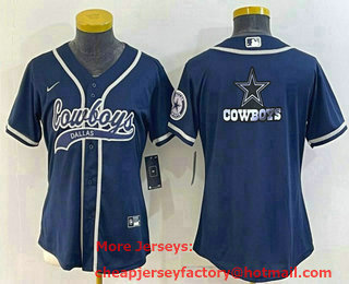 Women's Dallas Cowboys Navy Blue Team Big Logo With Patch Cool Base Stitched Baseball Jersey