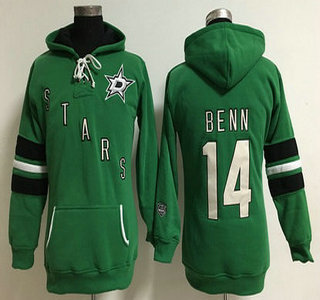 Women's Dallas Stars #14 Jamie Benn Old Time Hockey Green Hoodie