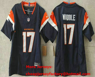 Women's Denver Broncos #17 Jaylen Waddle Limited Navy FUSE Vapor Jersey