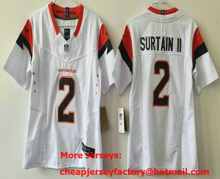 Women's Denver Broncos #2 Patrick Surtain II Limited White FUSE Vapor Jersey