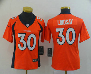 Women's Denver Broncos #30 Phillip Lindsay Orange 2017 Vapor Untouchable Stitched NFL Nike Limited Jersey