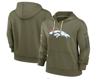 Women's Denver Broncos 2022 Olive Salute to Service Therma Performance Pullover Hoodie