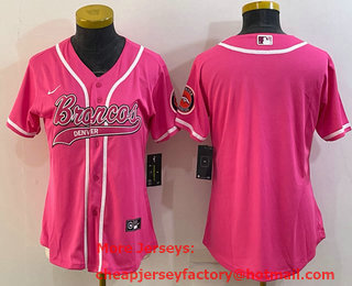 Women's Denver Broncos Blank Pink With Patch Cool Base Stitched Baseball Jersey