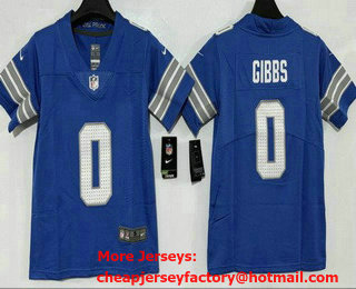 Women's Detroit Lions #0 Jahmyr Gibbs Limited Blue Vapor Jersey