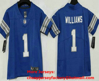 Women's Detroit Lions #1 Jameson Williams Limited Blue Vapor Jersey