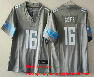 Women's Detroit Lions #16 Jared Goff Grey 2023 FUSE Vapor Limited Stitched Jersey