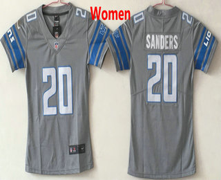 Women's Detroit Lions #20 Barry Sanders Grey Steel Gray 2017 Color Rush Stitched NFL Nike Limited Jersey