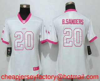 Women's Detroit Lions #20 Barry Sanders White Pink 2016 Color Rush Fashion NFL Nike Limited Jersey